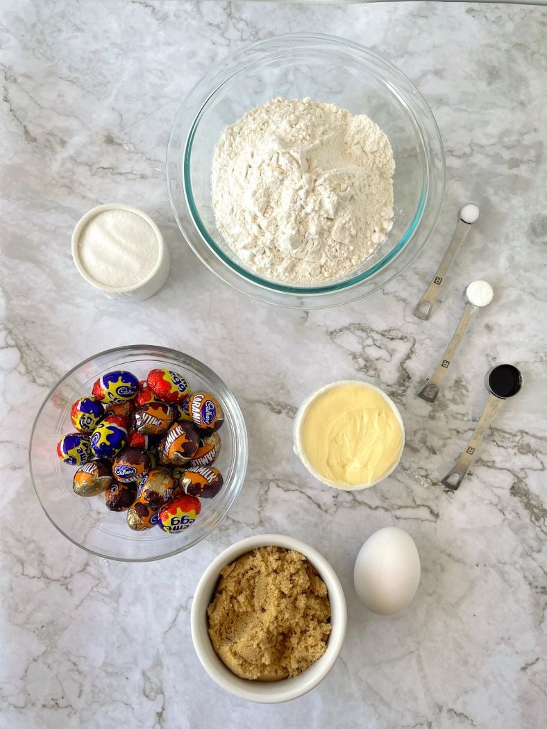 a top down view of all the ingredients needed to make Easter egg blossom cookies